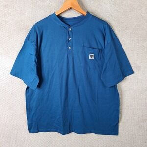 Buffalo Outdoors Shirt Mens 2XL Blue Henley Short Sleeve Pocket Cotton Casual